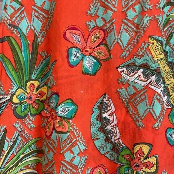 Tropical M Floral Reversible Orange White Organic Cotton 100% Sleeveless Dress - Picture 2 of 6